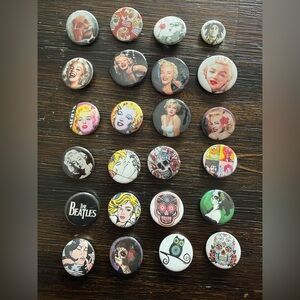 Vintage-Inspired Pin Button Lot - 24 pcs